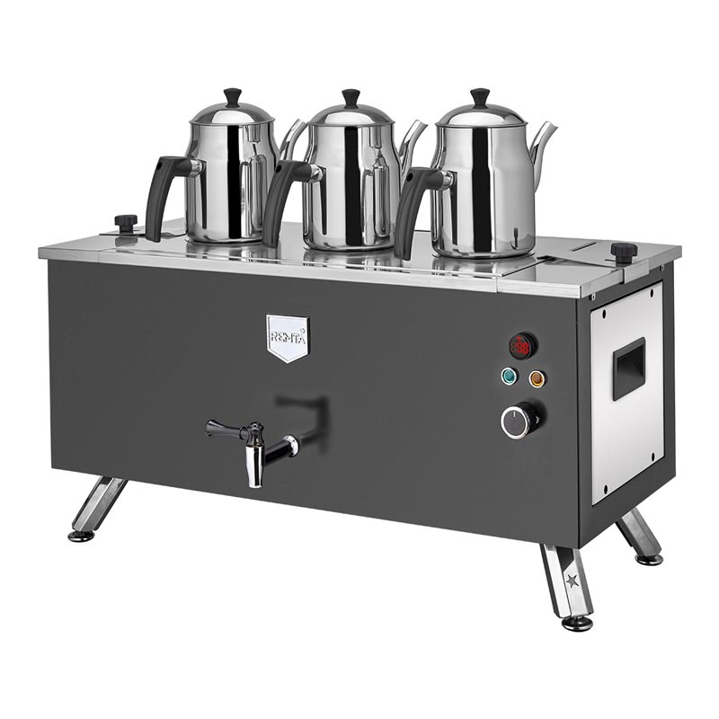 Remta Remta EP03(L) Çift Cidarlı Çay Makinesi, Elektrikli, 3 Demlikli, 31 Litre Kapasiteli, Siyah