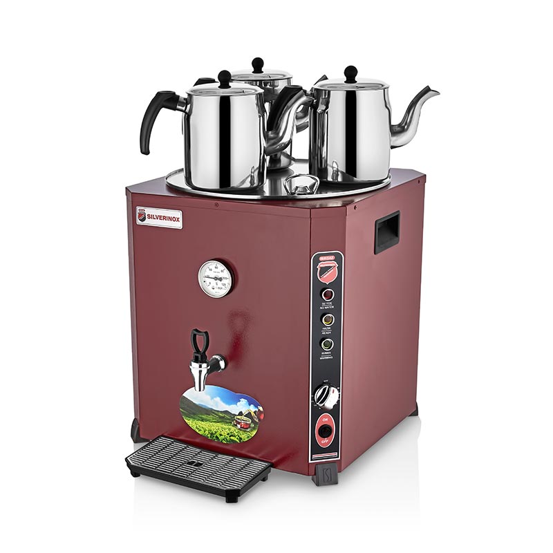 SilverInox SilverInox EL-03K Elite Çay Makinesi, 3 Demlikli, 36 L, Kırmızı