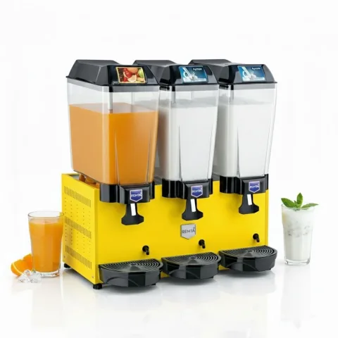Remta Remta ST19 3'lü Şerbet ve Ayran Soğutma Makinesi, 1 Fıskiyeli, 2 Karıştırıcılı, 20+20+20 Litre Kapasiteli, Silver