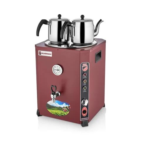 SilverInox SilverInox EL-01K Elite Çay Makinesi, 2 Demlikli, 13 L, Kırmızı