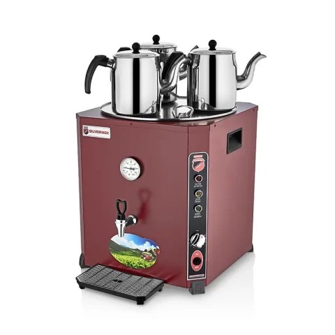 SilverInox SilverInox EL-03K Elite Çay Makinesi, 3 Demlikli, 36 L, Kırmızı