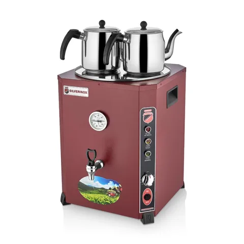SilverInox SilverInox EL-02K Elite Çay Makinesi, 2 Demlikli, 23 L, Kırmızı